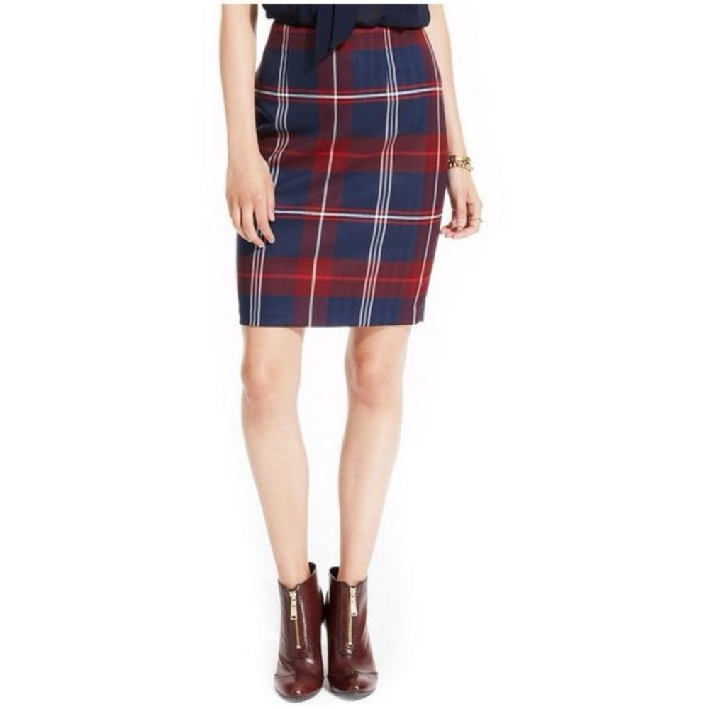 Tommy Hilfiger Navy and Red Plaid Pencil Skirt